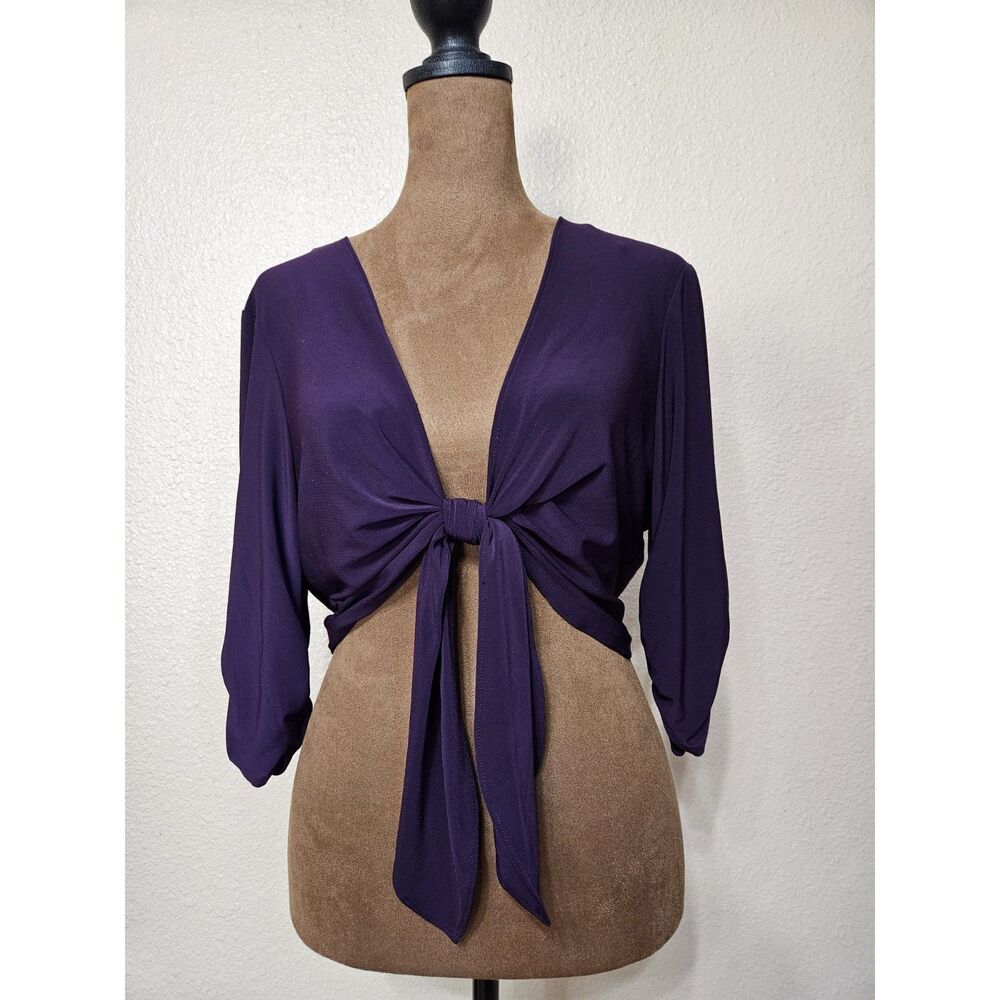 Perceptions New York Women’s Cropped Front Tie Cardigan Purple Size Large